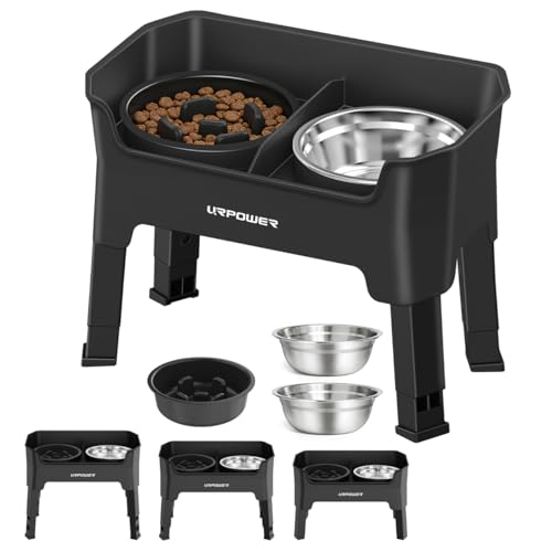 URPOWER 3-in-1 Elevated Dog Bowls - Mess Proof Double Deck 4 Height Adjustable Raised Stand with 2 Stainless Steel Food Bowls & 1 Slow Feeder for Small Dogs by URPOWER - Used condition - US$25.71