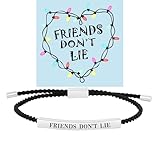 Friends Don't Lie Friendship Bracelet for Women Man, A Symbol of Trust Merchandise Inspirational Stranger Stainless Steel Tube Adjustable Handmade Woven Cord Bracelets Best Friend Statement Gift Jewelry (Friends Black Silver)