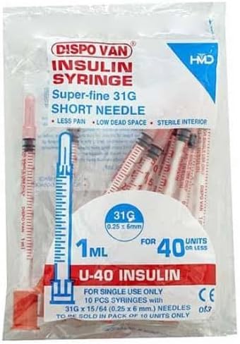 Dispovan Insulin Syringe 1 ml iu 40 with fine needles | 60 pcs | 6 packs ( 10pcs/pack)