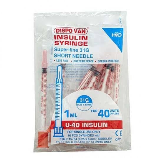 Dispovan Insulin Syringe 1 ml iu 40 with fine needles | 60 pcs | 6 packs ( 10pcs/pack)