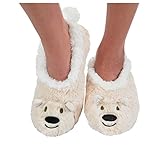 Snoozies Womens Animal Heads Sherpa Plush Fleece Lined Slipper Socks - Polar Bear, Large
