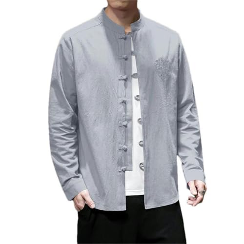 Chemise veste style chinois homme coton lin, haut kung fu hanfu mi-saison couleur unie