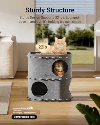 Niche pour chat à 2 étages avec double couchage superposé gris clair - 6