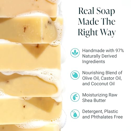 Image of Handmade Natural Bath & Body Soap Bar, Vegan, All-Natural, Palm Oil Free, Made in USA with Shea Butter + Essential Oils, Lavender Lemongrass, 3 Bars