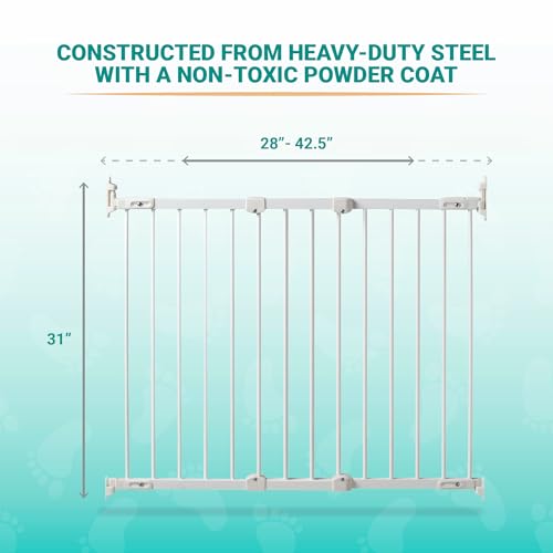 KidCo 28-42.5" Angle Mount Safeway Angeled Baby Gate for Stairs with Banister or Uneven Walls | No-Trip Top of Stairs Baby Gate No Bottom Bar | Quick-Release Mounted Hardware (White)