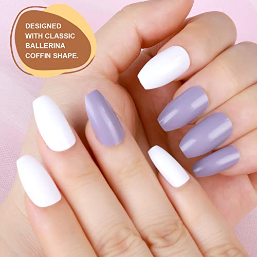 288Pcs Press On Nails Medium Length, Fandamei 12 Sets Short Fake Nails False Ballerina Coffin Press On Nails, 12 Solid Color Glossy False Nail Tips For Women Girls Nail Art Diy With 10G Nail Tips Glue #TOP4