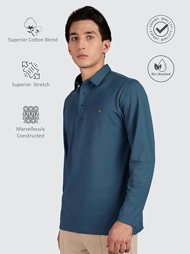 Image of STELLERS Men's Full Sleeve Polo T-Shirt | Premium Cotton | streatchable | Enzyme bio Washed | Feather Touch Feel | Sustainable