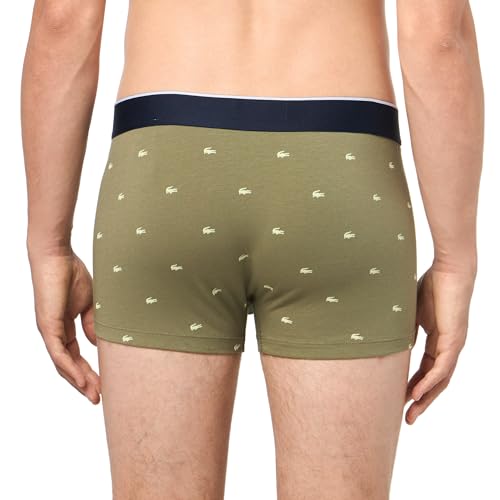 Lacoste Men's Cotton Stretch Mini Croc Print Trunks, 3-Pack, Khaki Green/Grey/Blue, Small3
