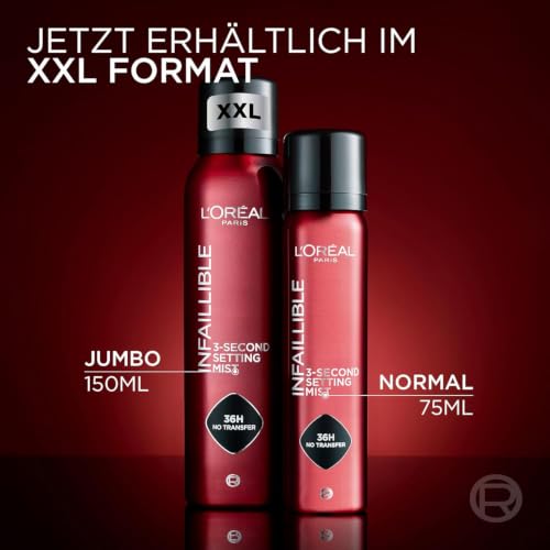 L'Oréal Paris Infaillible 3-second Setting Mist XL, Zum Fixieren von Make up, Transferfest in 3 Sekunden, Fixier-Spray für bis zu 36 Stunden Halt, 1 x 150 ml