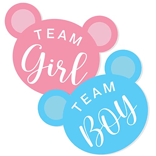 Kaecery Bear Shaped Blue and Pink Gender Reveal Stickers, Waterproof Party Invitations and Voting Games, 40 Pieces (Blue, Pink, Paper)