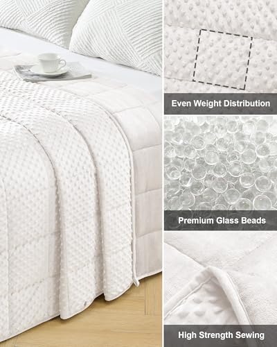 Image of Ultra-Soft Weighted Blanket for Adults(15 lbs, 48 inch x 72 inch Full Size) Minky Dot Fleece Cooling Breathable Heavy Blanket with Glass Beads, Perfect for 140-190 lbs, Machine Washable, Cream