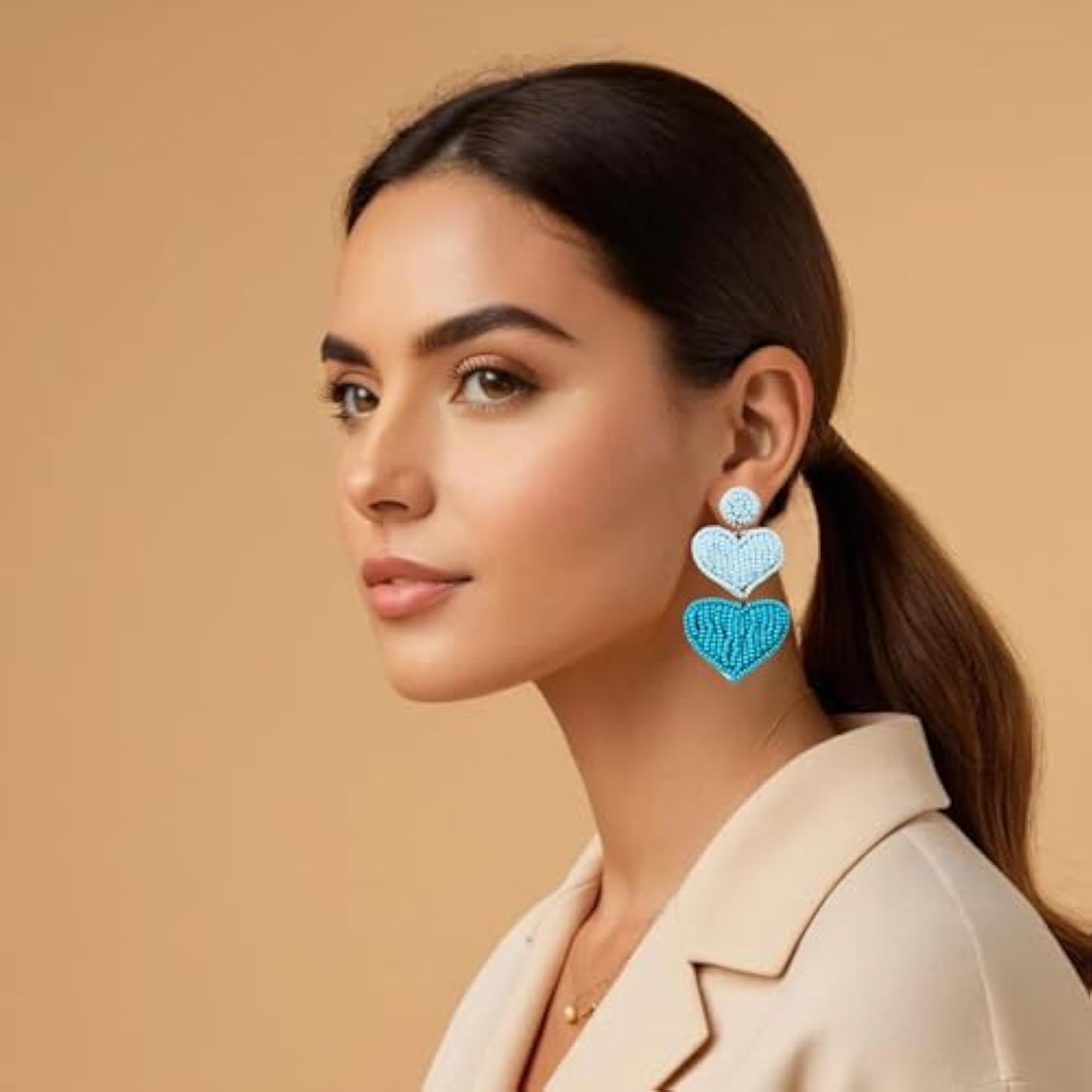 Heart Square Beaded Earring Fashion Jewelry Gift for Her