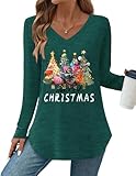 Zeagoo Merry Christmas Tshirt for Women Long Sleeve Shirts Xmas Print Blouse 2025 Fashion Holiday Tee Tops L