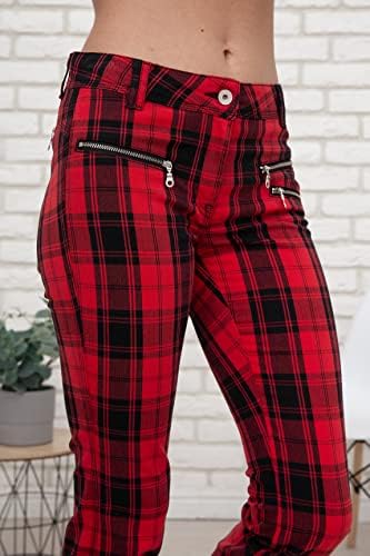 Rot-Schwarz Karierte Damenhose