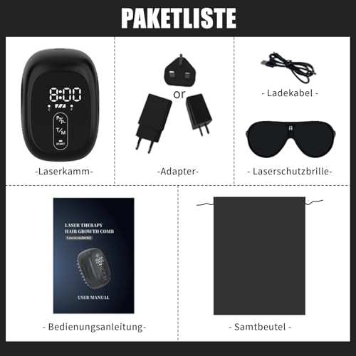 Haarwuchs-Laserkamm Medical Grade Laser, FDA genehmigt Haarausfall Behandlung für Männer und Frauen mit dünner werdendem Haar, wiederaufladbare Haarwuchs Produkt (Schwarz)