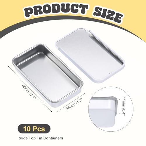 Image of uxcell 10Pcs Slide Top Tin Containers, Mini Metal Empty Tins Box with Sliding Lids, 2.4 inchx1.3 inchx0.4 inch Rectangular Storage Organizers for Lip Balm, Solid Perfume, Small Items, Bright White