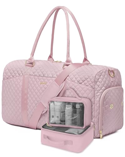 Image of Women Weekender Travel Duffle Bag: Travel Duffel Overnight Bags with Shoe Compartment Large Carry on Tote with Toiletry Bag Weekend Traveling Yoga Gym Hospital Bag for Women with Wet Pocket 3 PCS Set
