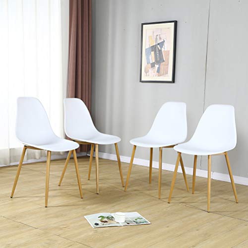 Modern Dining Room Chairs Set Of 4 - Mid Century Modern Dsw Chair, Shell Lounge Plastic Chairs For Kitchen, Dining, Bedroom, Living Room Side Chairs,17" L X 36" H X 16" W(4 White Chairs) #TOP23