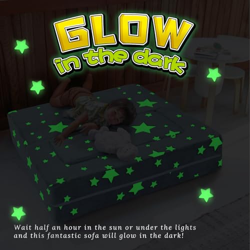 MeMoreCool Modular Kids Play Couch Sofa – Glow in The Dark Star Design, Fold-Out Toddler Couch for Playroom Furniture, Grey - Thumbnail 5