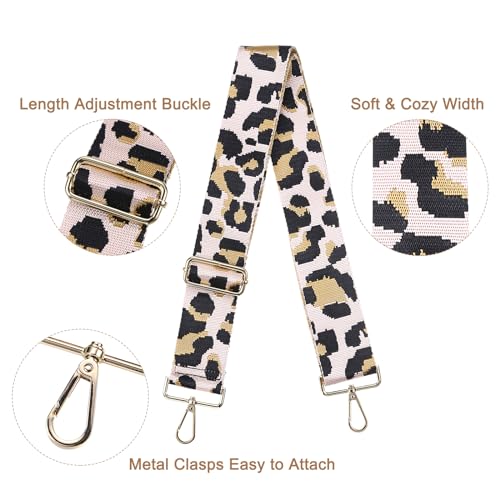 Image of uxcell Purse Strap Replacement, 31-51inch Adjustable Polyester Leopard 2inch Wide Crossbody Shoulder Strap for Handbag Guitar(Pink, Gold Buckle)