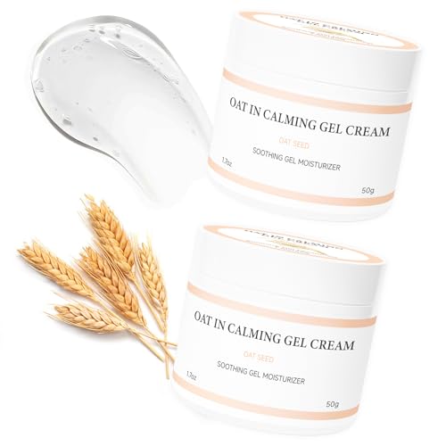Oat In Calming Gel Cream, 2 Packs Oat Calming Gel Cream Moisturizer Hydration and Soothing for All Skin Type Day and Night, Oat Seed Extract Hydration Easy to Absorb Non-Sticky and Lightweight, 1.7oz