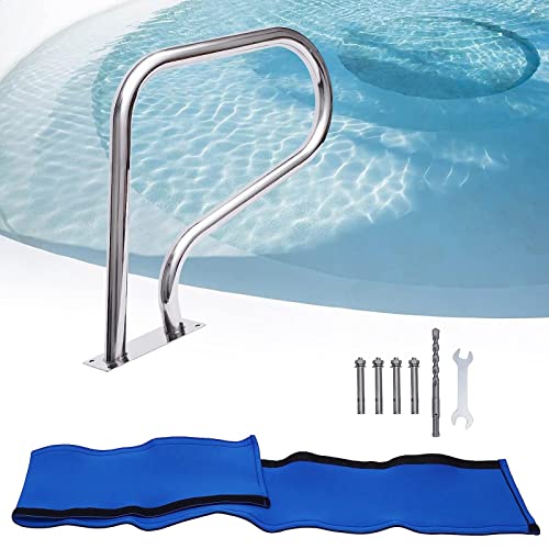 Pool Hand Rail, 32x22Inch Easy Mount Swimming Pool Handrail, 304 Stainless Steel Pool Stair Rail W/Handrail Cover & Quick Mount Accessories, Silver Rustproof Hand Grab Rail