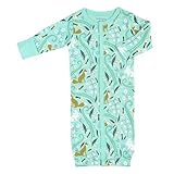 Babysoy Baby Long Sleeve Gown Sleep Sack | Made with Organic Cotton & Azlon from Soy | Ultra Soft Nightgown for Easy Diaper Changes | Modern Prints, Reversible Mittens (3-6 Months,Fox/Harbor)