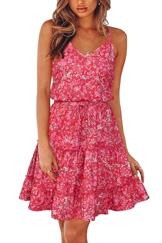 Image of Newshows Women's Summer Casual Dress Cute A Line Ruffle Hem Flattering Fit Beach Vacation Sundress