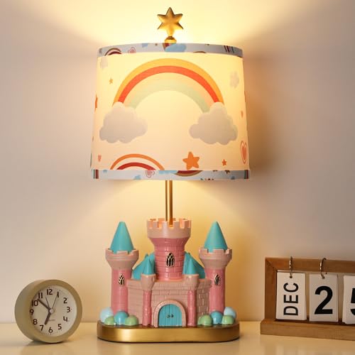 Hamucd Castle Bedside Table Lamp for Kid,Pink Princess Nursery Lamp for Girl Bedroom Nightstand Decor,Cute Desk Lamp for Study Room,1 LED Bulb Included