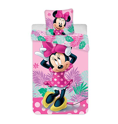 Minnie Tropic – Juego de cama infantil – Funda nórdica para cama individual de 140 x 200 + funda de almohada de 65 x 65 cm