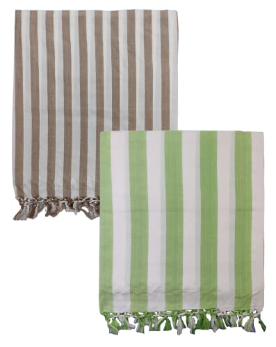 Image of Arvore Bunkaar The Handloom Story 100% Organic Desi Cotton Soft Bhagalpuri Chadar /Summer Blanket /Khes /Top Sheet /AC Blanket (Striped, Green & Brown, 2, Bhagalpuri Chadar)