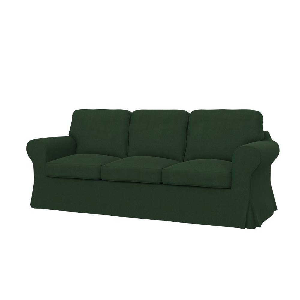 Soferia Sofabezug Kompatibel Mit EKTORP 3er-Sofa Sofaüberzug Sofaüberwurf Sofaschoner Cover Einfache Reinigung Allergiefrei Wasserabweisend Majestic Velvet Flasche grün