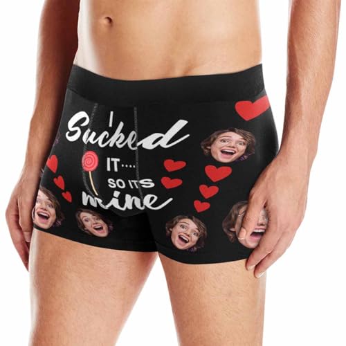 LOSARON Custom Face Mens Boxer Briefs Mine Red Heart Pattern Personalized Underwear with Photo Picture for Boyfriend Husband2
