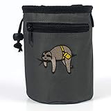 Craggy's Chalk Bag for Kids and Adults with Drawstring Closure, Zippered Pocket, Adjustable Quick-Clip Belt and Embroidered Sloth Design (Gray)