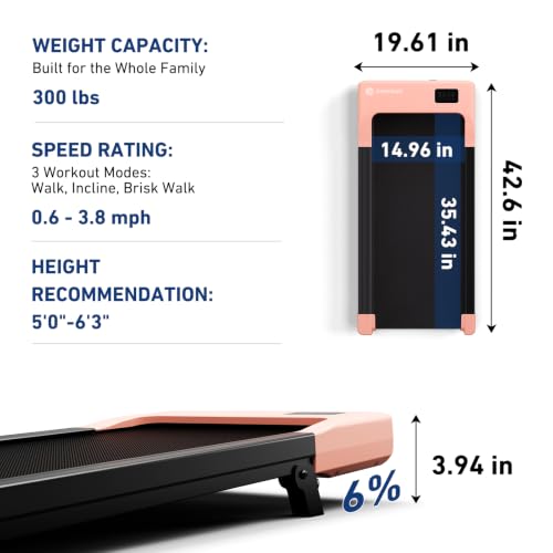 Image of DeerRun Walking Pad with 6% Incline, 3 in 1 Under Desk Treadmill for Home Office & Small Spaces, 2.5HP Quiet Walking Pad Treadmill with 300lb Capacity, 0.6-3.8MPH, App & Remote Control