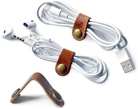 Cord Keeper Cable Wrap Winder 5 Packs Earbuds Headphone Holder Box Tangle-Free Power Cord Shortener Organizer Cable Reel Storage Case Turtle Shell Lightening Cable Manage Case (Leather)