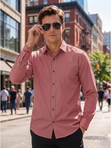 Image of Men's Regular Fit Solid Pattern Cotton Shirt with Spread Collared Long Sleeve Standard Length and Button Down Closure Type | Shirts | Stylish Shirts for Men