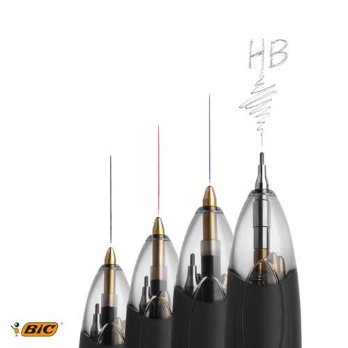 BIC 4 Colours Pen and Pencil Combo - Multicolour Retractable Ballpoint Pens and HB Pencil (12 x 0.7mm Leads)