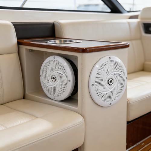 Image of LENKRAD 6.5 Inch RV Marine Speakers White - Waterproof Outdoor Boat Speakers | 120 Watt Power Indoor Stereo Sound Player with Low Profile Slim Style, 6 1 /2 inch Shallow Mount Camper Van -1 Pair