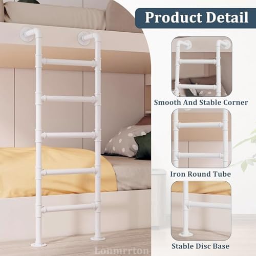 Wall Mounted Metal Loft Bed Ladder - 170cm (67in) Egress Safety Ladder for Indoor/Outdoor Use, Ideal Replacement for Climbing and Accessing Loft Beds, White Finish