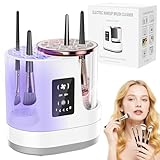 AURIVEE Pulitore 3-in-1 Pennelli Trucco，Macchina Pulizia Elettrica con Asciugatore & Supporto - Lavapennelli Automatico USB per Tutte Misure Pennelli Cosmetici & Beauty Blender, Arresto Auto 5 Min