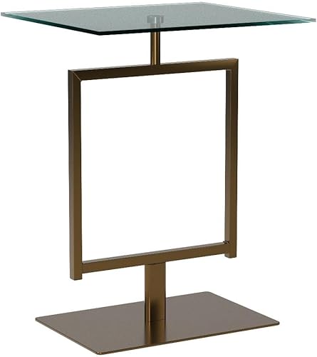 Miniatura 4 de Kings Brand Furniture Molein - Mesa auxiliar, base de metal dorado con parte superior de vidrio templado, moderna mesa rectangular con pedestal para