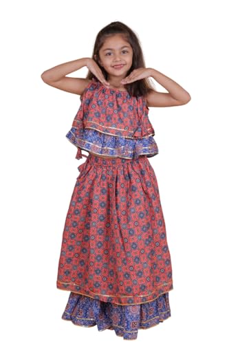 Image of TAGAS Girls Girls Embroidered Asymmetric Neckline Sleeveless Top And Skirt Set| Lehenga Choli|Ethnic Wear for girls|Traditional Girl Ethnic Wear|