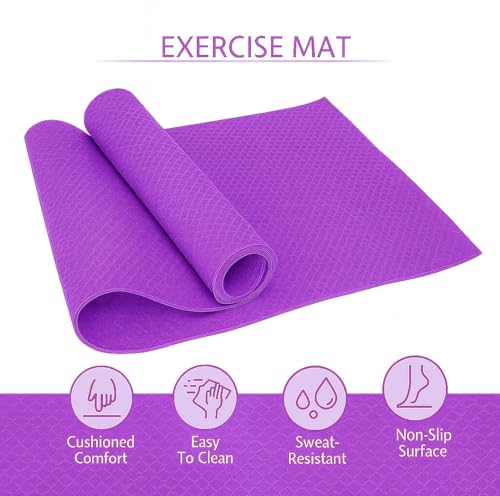 Image of Yoga Mat for Women and Men 4mm with Carry Strap EVA Material Extra Thick Exercise Mat for Workout Yoga Fitness Pilates and Meditation, Anti Tear Anti Slip For Home & Gym Use (Purple)