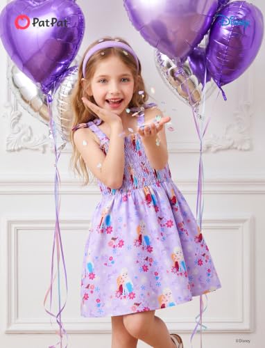 Image of Disney Princess Frozen Elsa Minnie Stitch Toddler Girl Dress Bow Tie Straps Smocked Summer Outfit Birthday Party Clothes 2-9Y