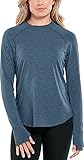 Coolibar UPF 50+ Women's LumaLeo Long Sleeve T-Shirt - Sun Protective (Medium- Aegean Teal Heather)