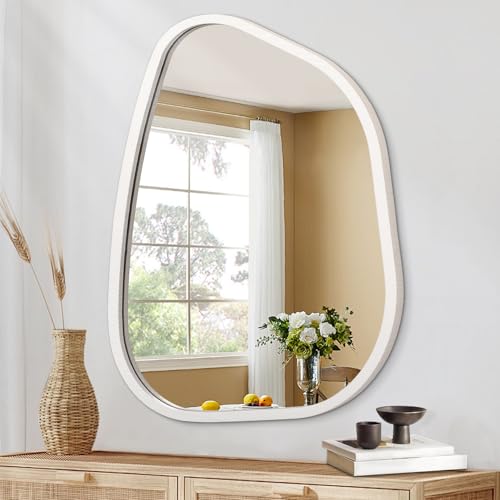 HLFMVWE Espejo de pared con marco de madera irregular, moderno, asimétrico, único, espejo colgante artístico bohemio, decoración de baño, tocador, dormitorio, sala de estar, entrada, pasillo, 35 x 25