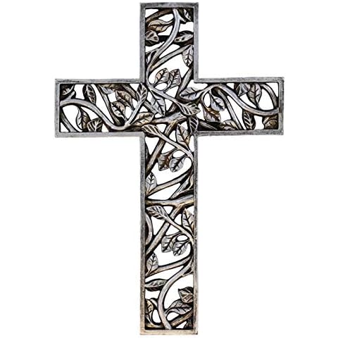 Old River Outdoors Tree of Life Wall Cross - Silver Branches and Leaves Decorative Spiritual Art Sculpture Cover