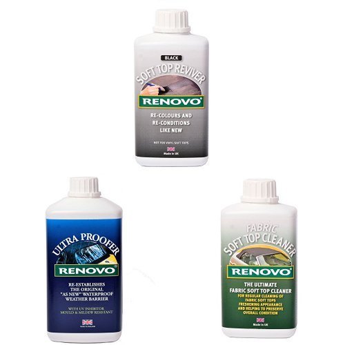 Renovo Bundle includes Soft Top Reviver 500 ml, Soft Top Ultra Proofer 1000 ml and Soft Top Canvas Cleaner 500, Black