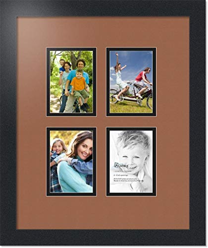 ArtToFrames Collage Photo Frame Double Mat with 4 - 3.5x5 Openings and Satin Black Frame